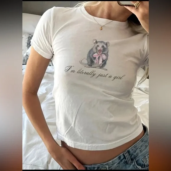 I’m Literally Just A Girl 🐀 Crop Top - Picture 1 of 8